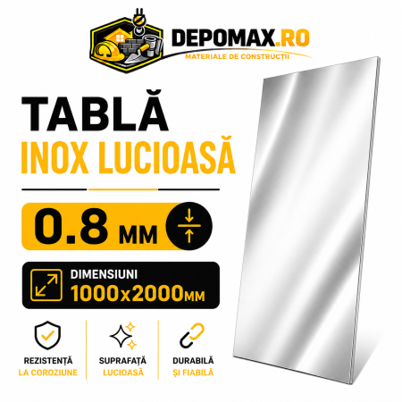 Tabla inox lucioasa BA, 0.8 x 1000 x 2000 mm, 2 mp